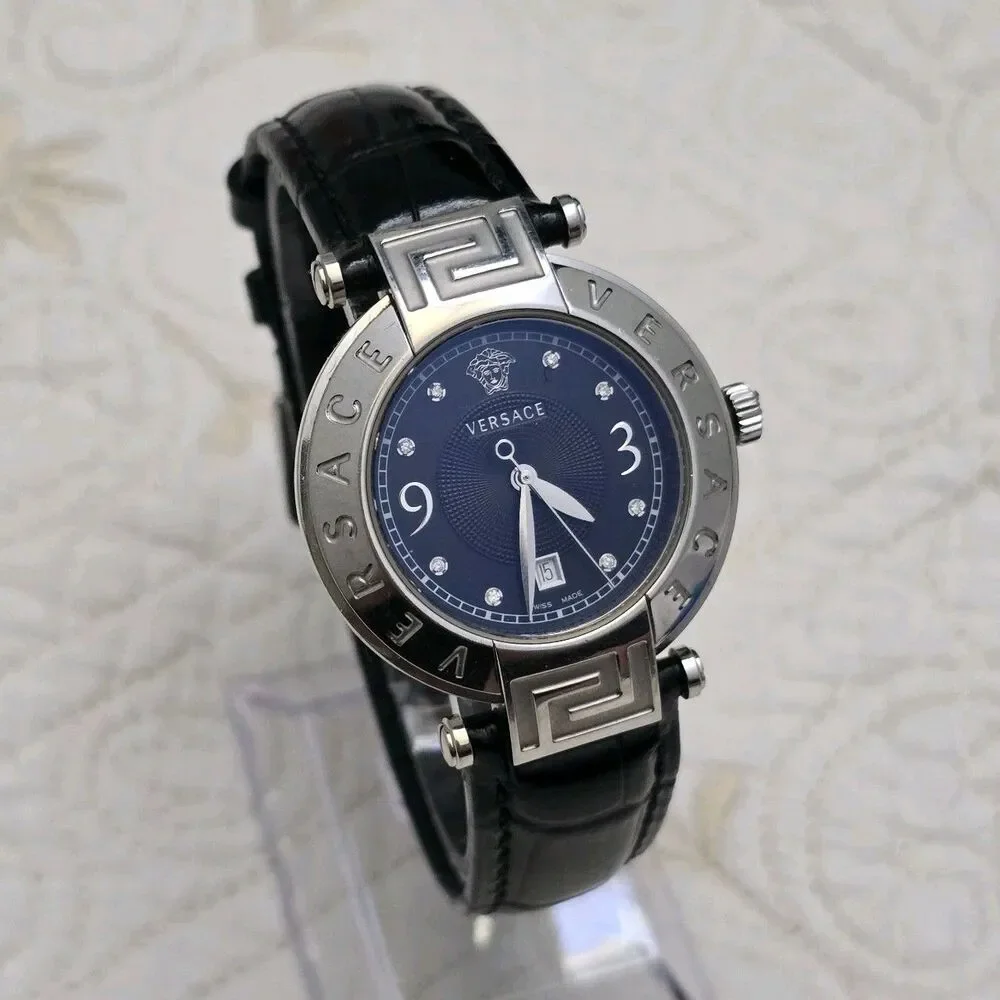 Versace Reve 68Q Women's Watch Stainless Steel Black Dial Diamonds Swiss Made